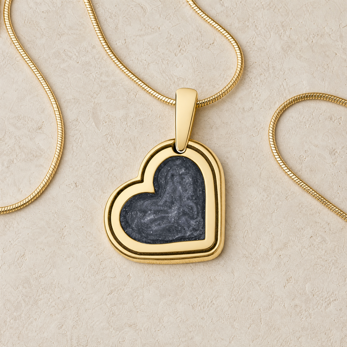 Attentive Heart Gold Plated with Slate Ash Resin Jewelry