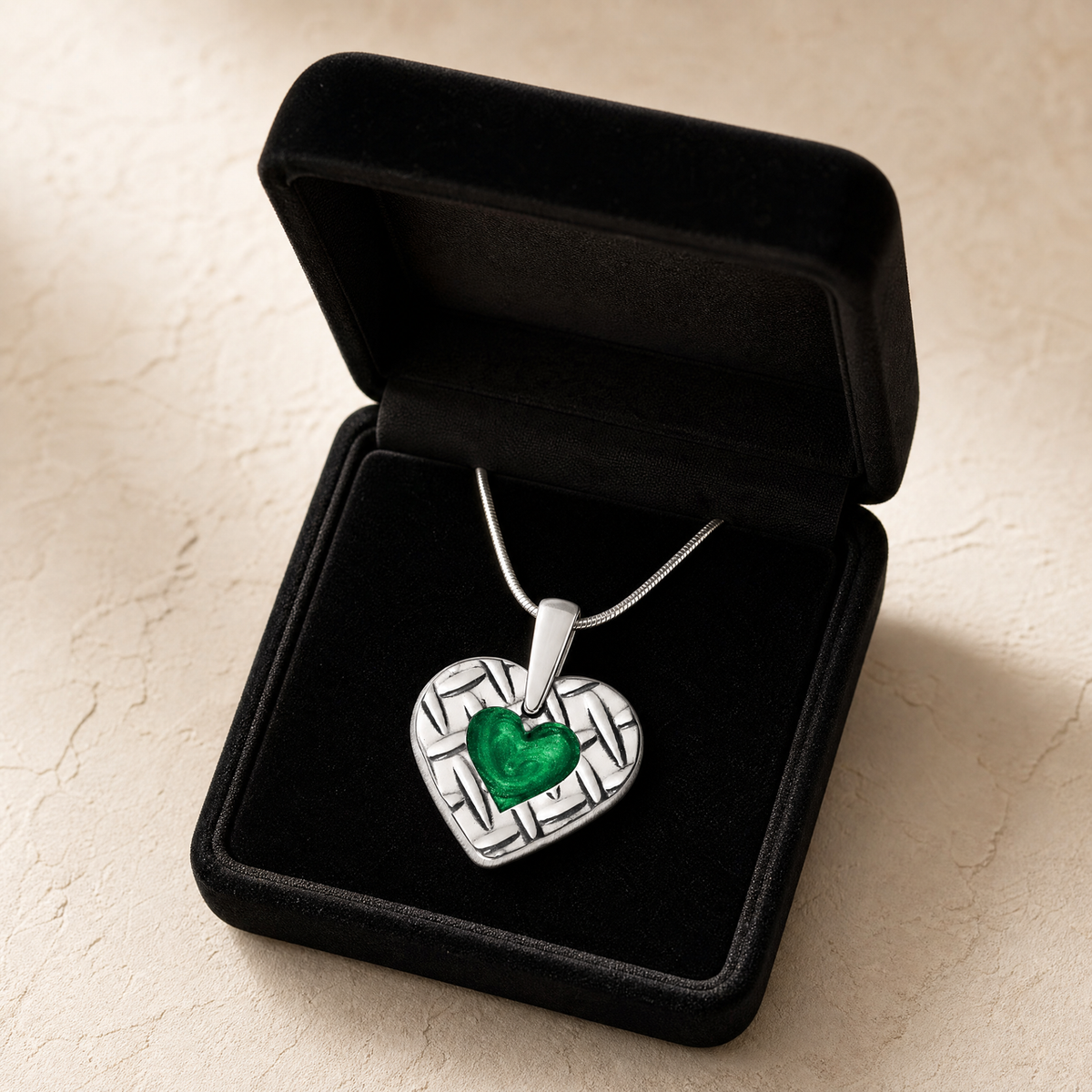 Woven Heart Sterling Silver with Seafoam Ash Resin Jewelry