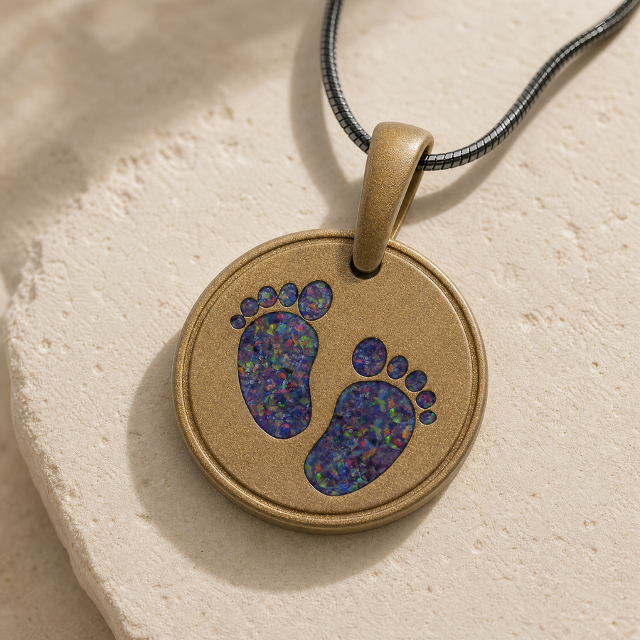 Lasting Imprint Round Bronze Finish with Black Flame Opal Ash Resin Jewelry