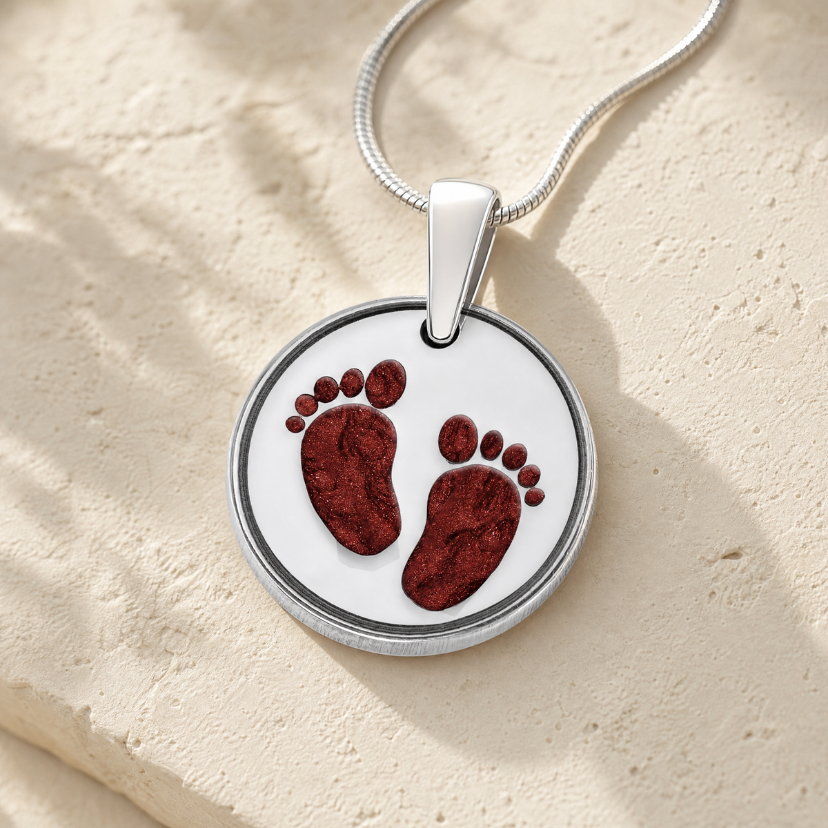 Lasting Imprint Round Sterling Silver with Crimson Ash Resin Jewelry