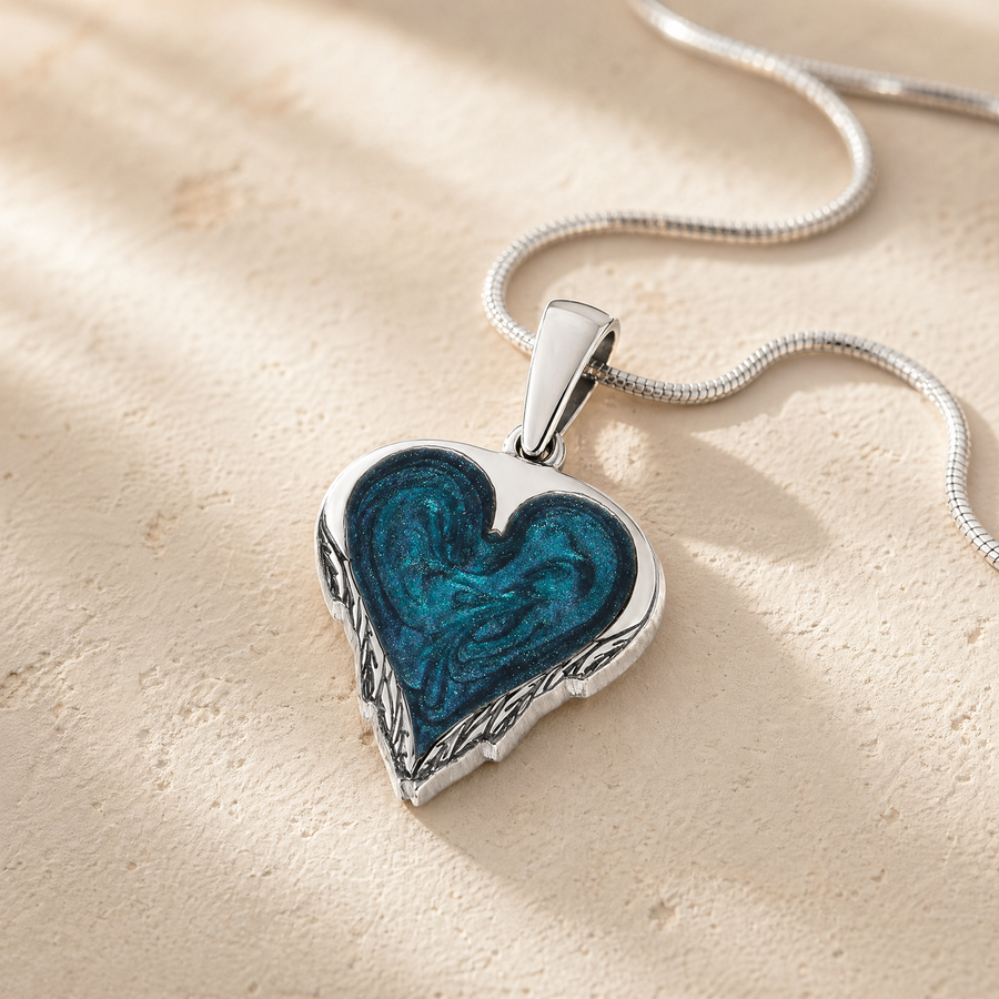 Feathered Heart Sterling Silver Ash Resin Jewelry