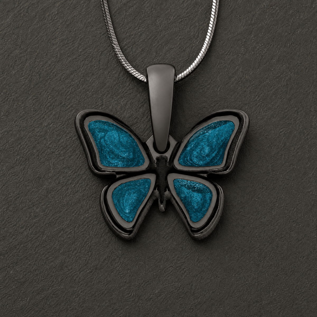 Lovable Butterfly Black Finish with Aqua Resin Ash Resin Jewelry
