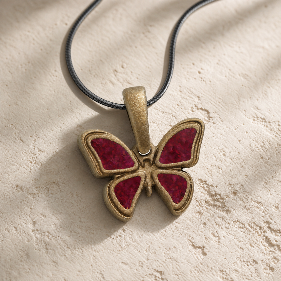 Lovable Butterfly Bronze Finish with Scarlet Cream Opal Resin Ash Resin Jewelry