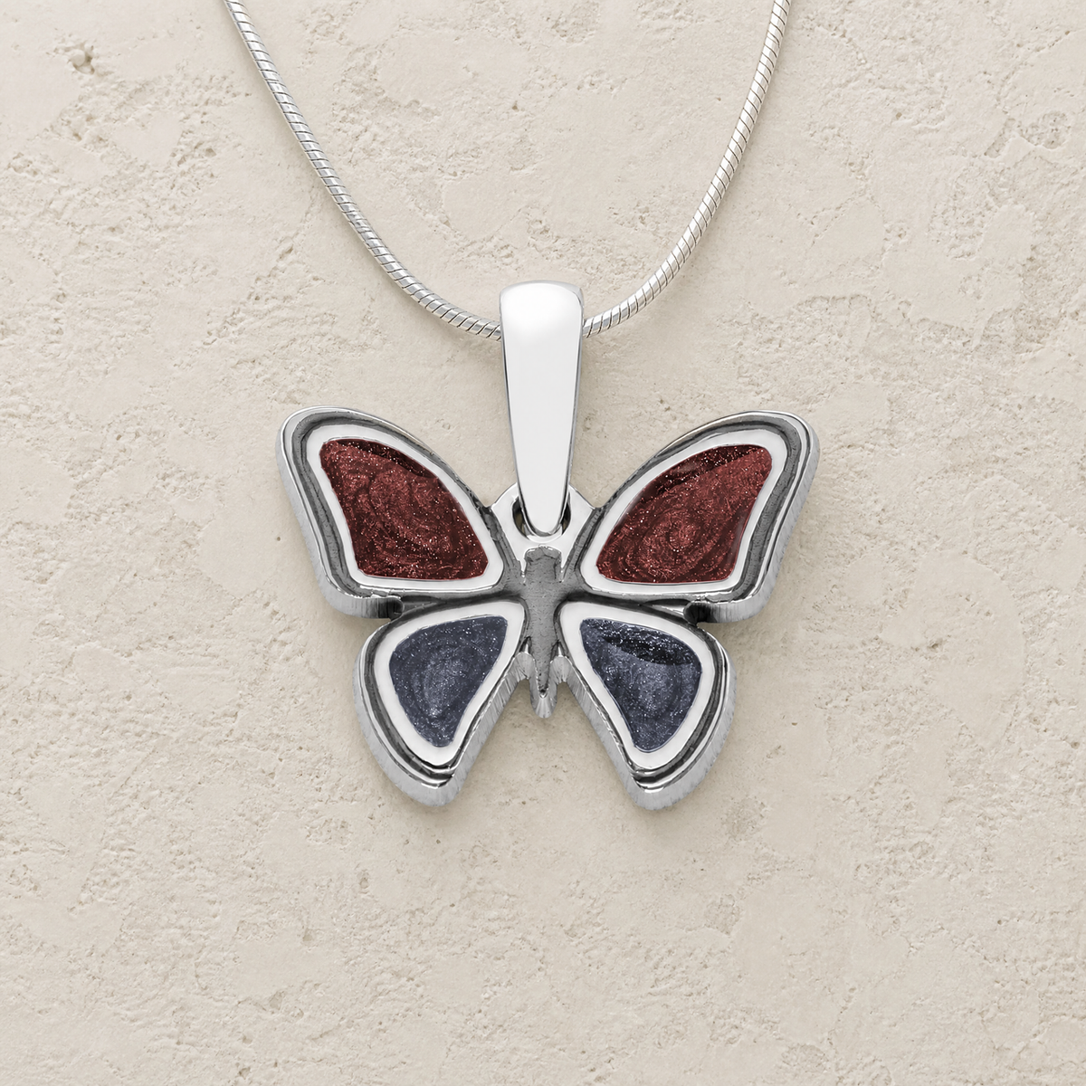 Solid 14K White Gold Lovable Butterfly with Crimson and Slate Ash Resin Jewelry
