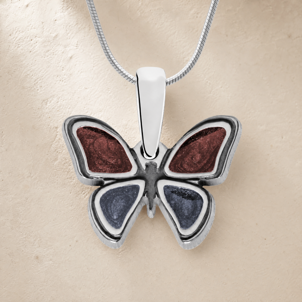 Solid 14K White Gold Lovable Butterfly with Crimson and Slate Ash Resin Jewelry