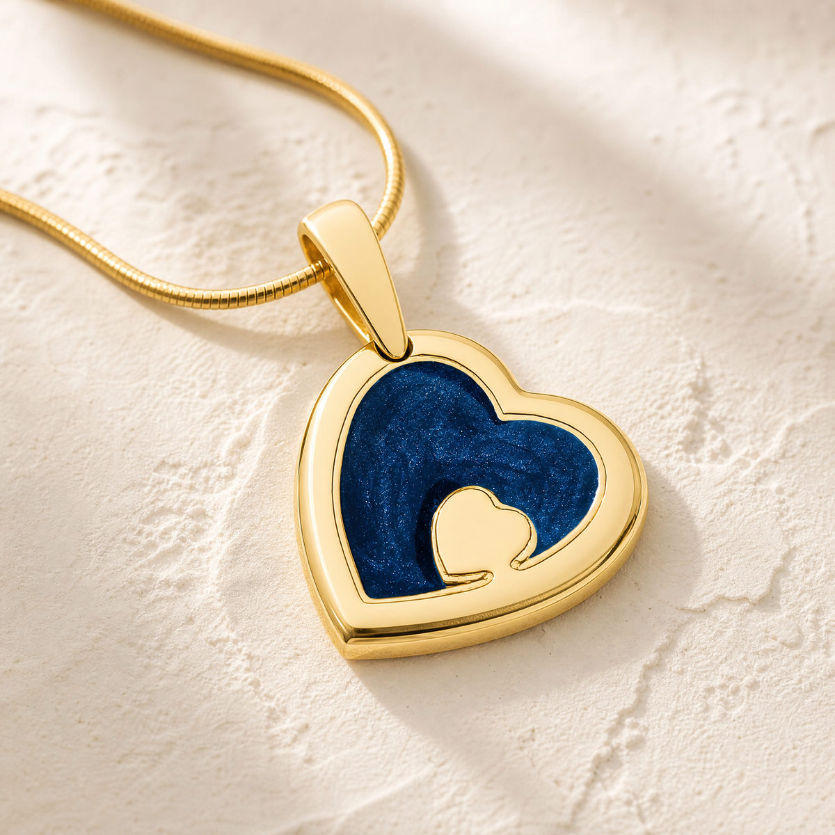 Two Of A Kind Heart Gold Plated with Cobalt Ash Resin Jewelry