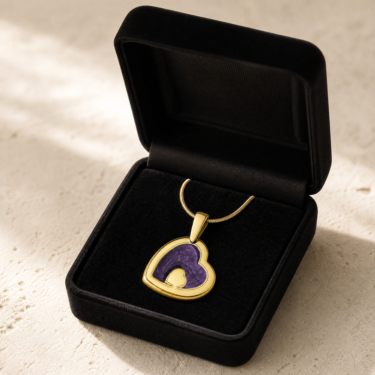Solid 14K Gold Two Of A Kind Heart with Mullberry Ash Resin Jewelry