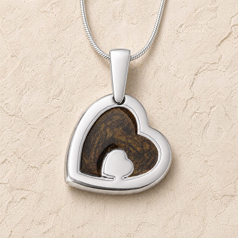 Two Of A Kind Heart Sterling Silver Ash Resin Jewelry