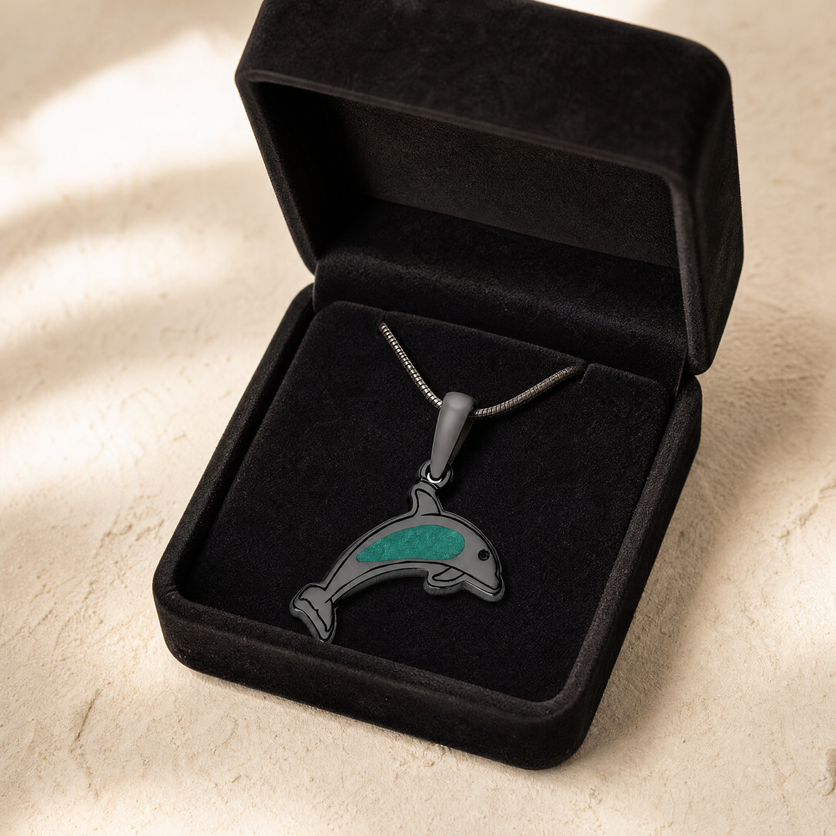 Jubilant Dolphin Black Finish Ash Resin Jewelry