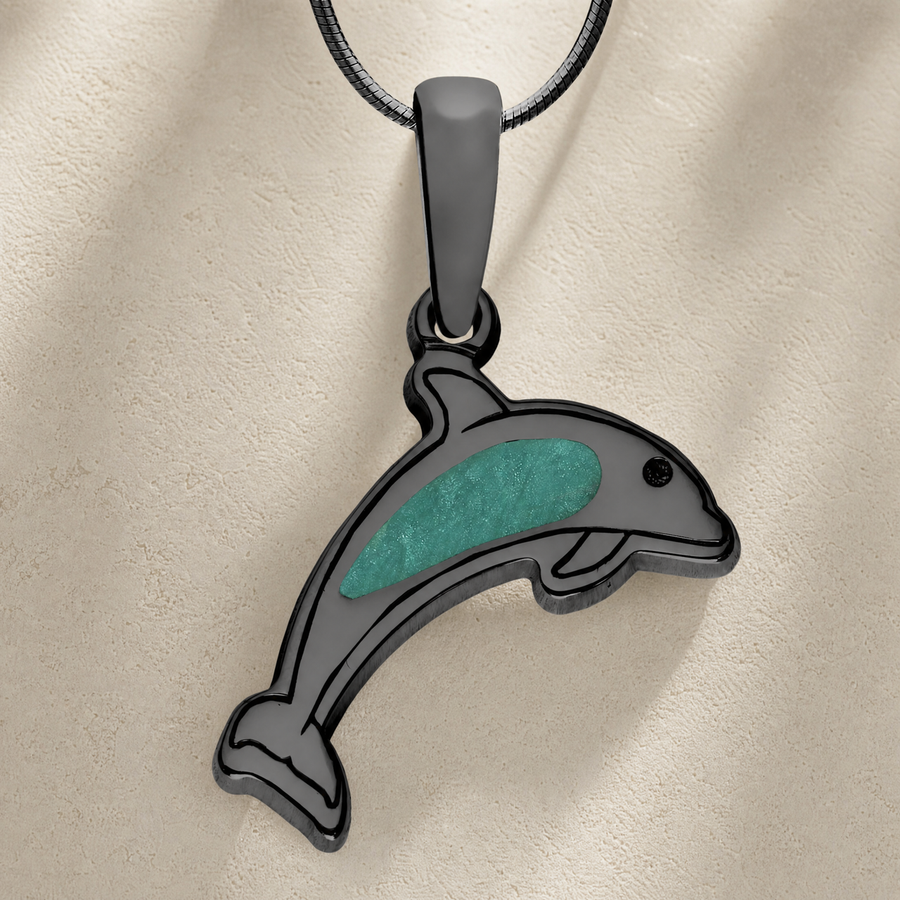 Jubilant Dolphin Black Finish Ash Resin Jewelry