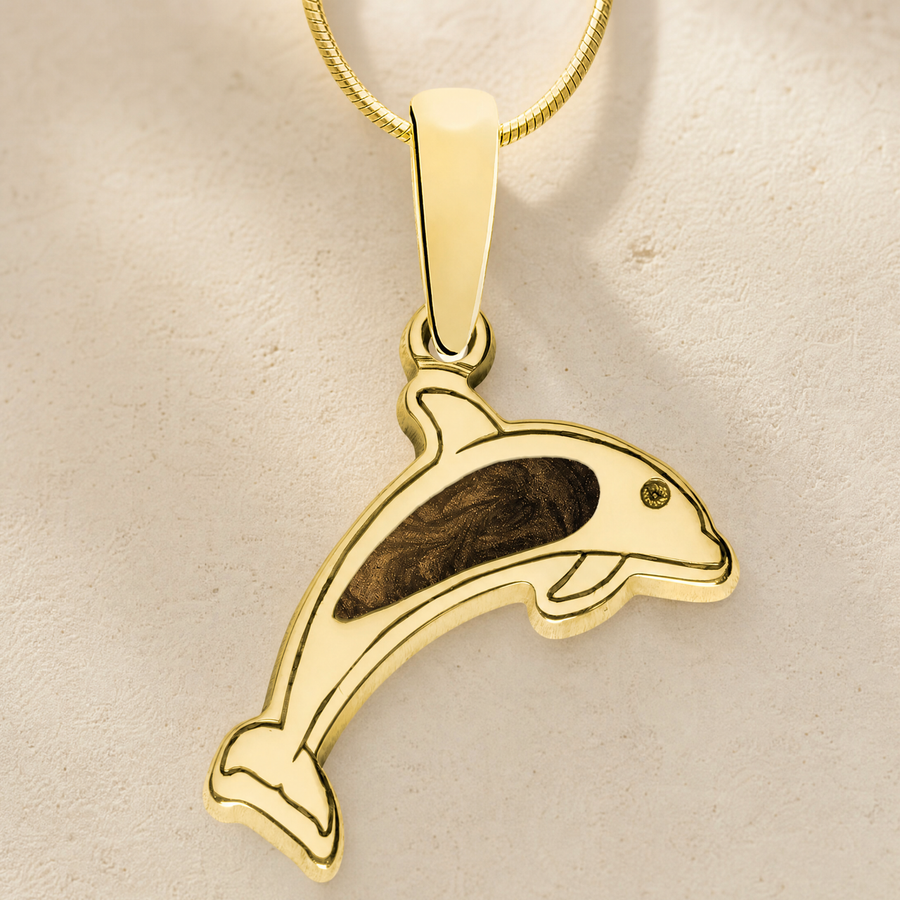 Jubilant Dolphin Gold Plated with Carob Ash Resin Jewelry