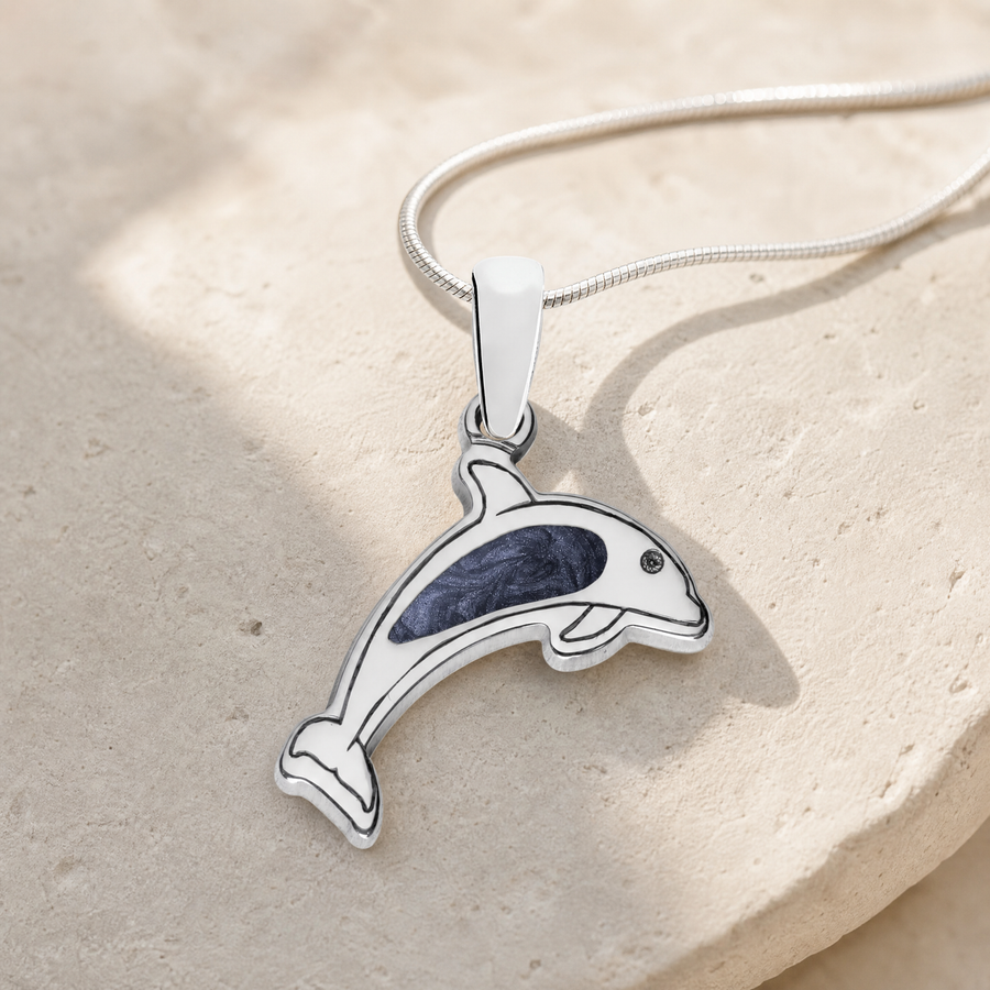 Jubilant Dolphin Sterling Silver with Slate Ash Resin Jewelry
