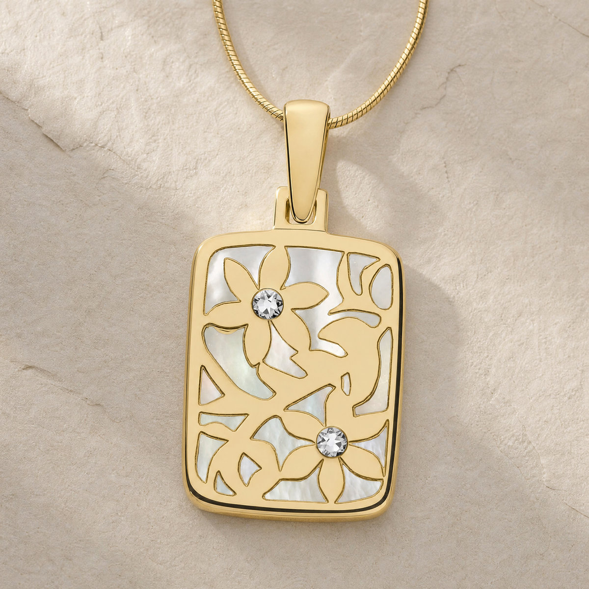 Flowered Rectangle Gold Plated Ash Resin Jewelry