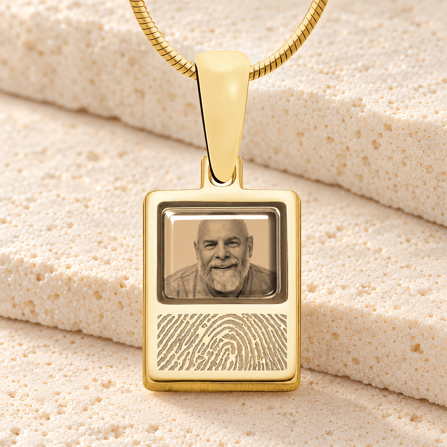 Rectangle 14K Gold Fingerprint And Picture Pendant