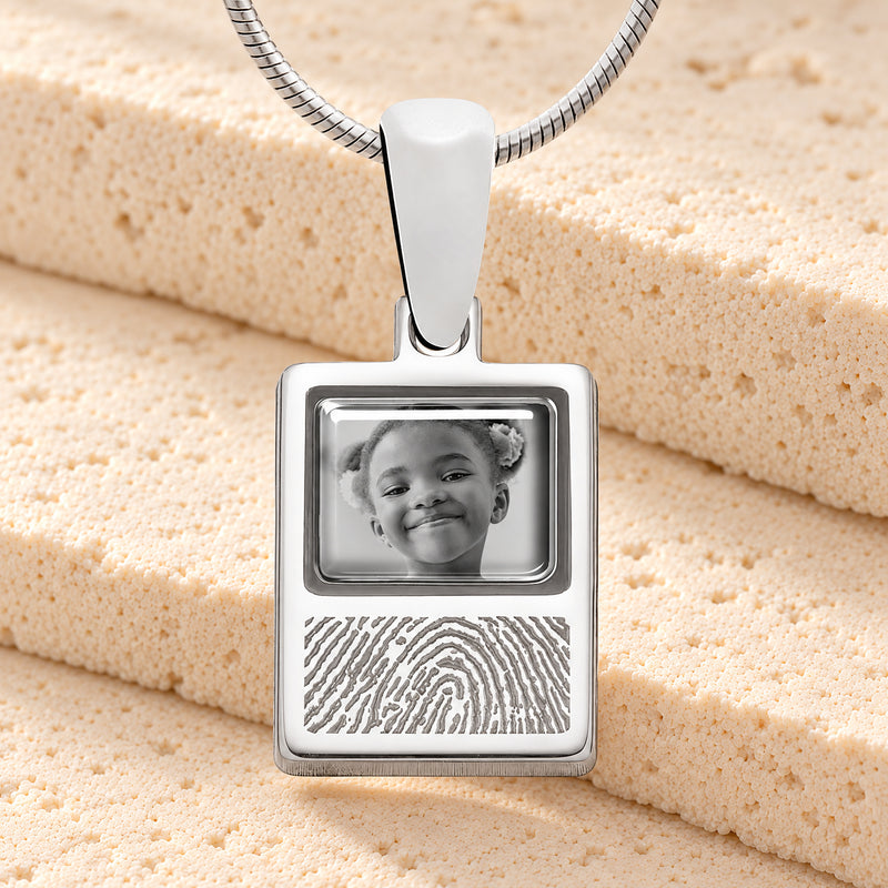 Rectangle Sterling Silver Fingerprint And Picture Pendant