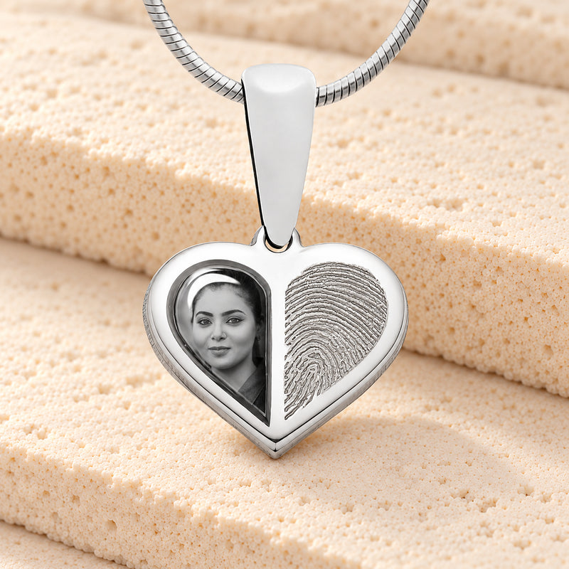 Two Heart Sterling Silver Fingerprint And Picture Pendant