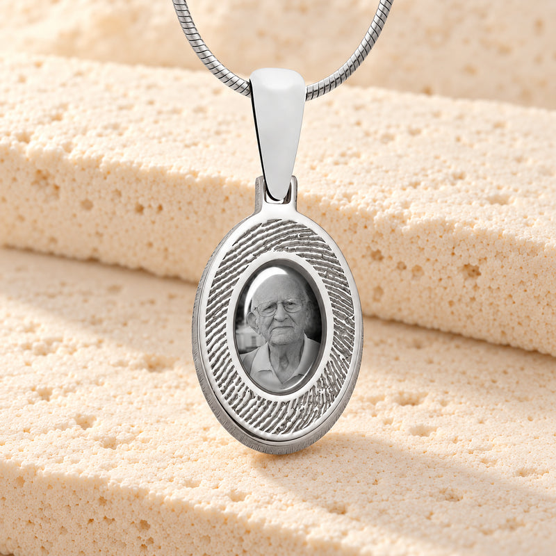 Oval Sterling Silver Fingerprint And Picture Pendant