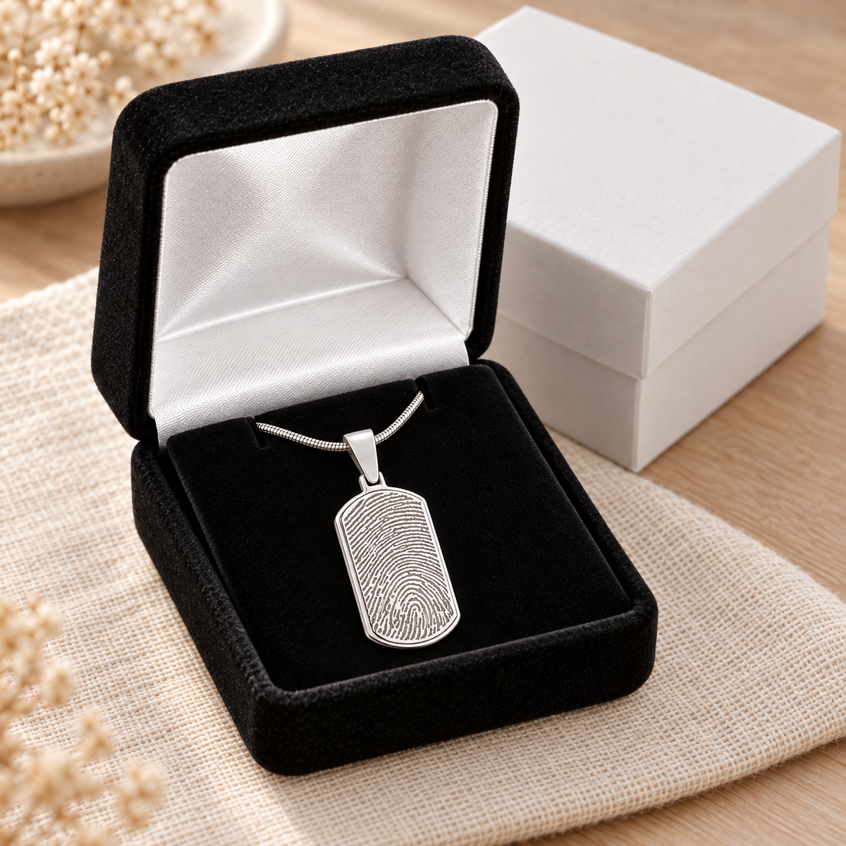 Signature Dog Tag Sterling Silver Fingerprint Necklace — gift box