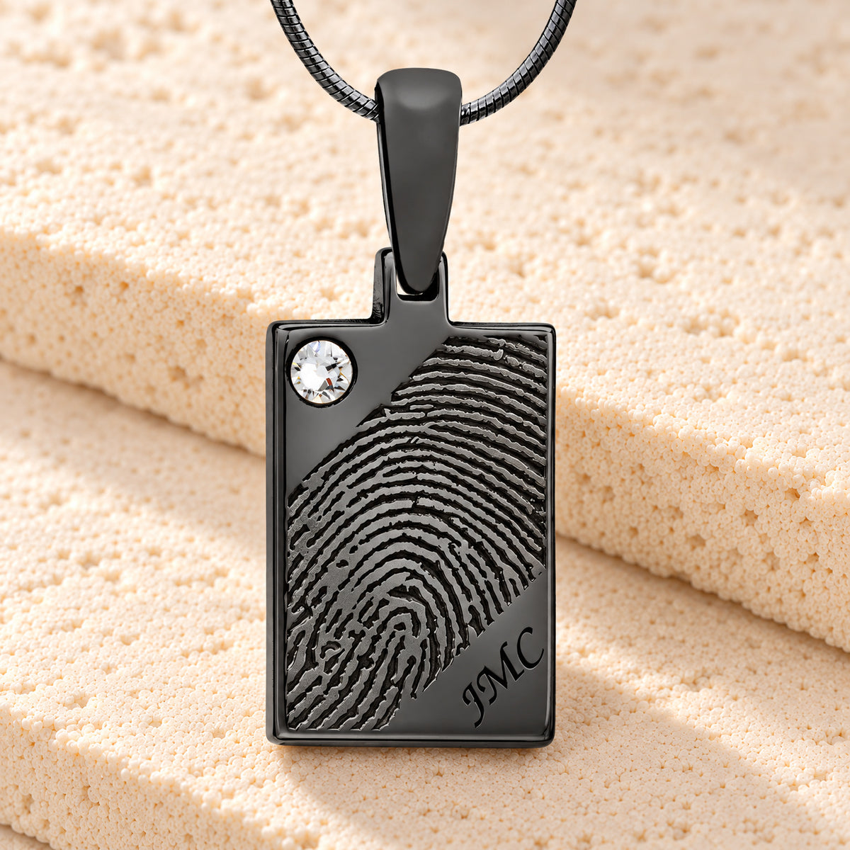 Black Plated Birthstone Signature Rectangle Fingerprint Necklace — main