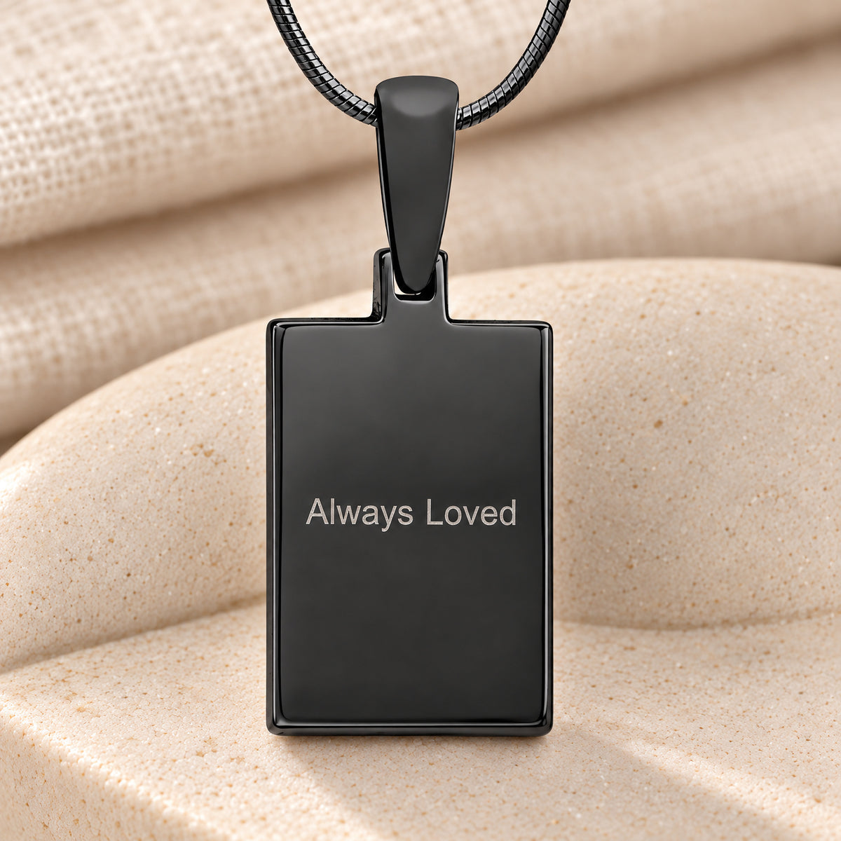 Black Plated Birthstone Signature Rectangle Fingerprint Necklace — rear engraving