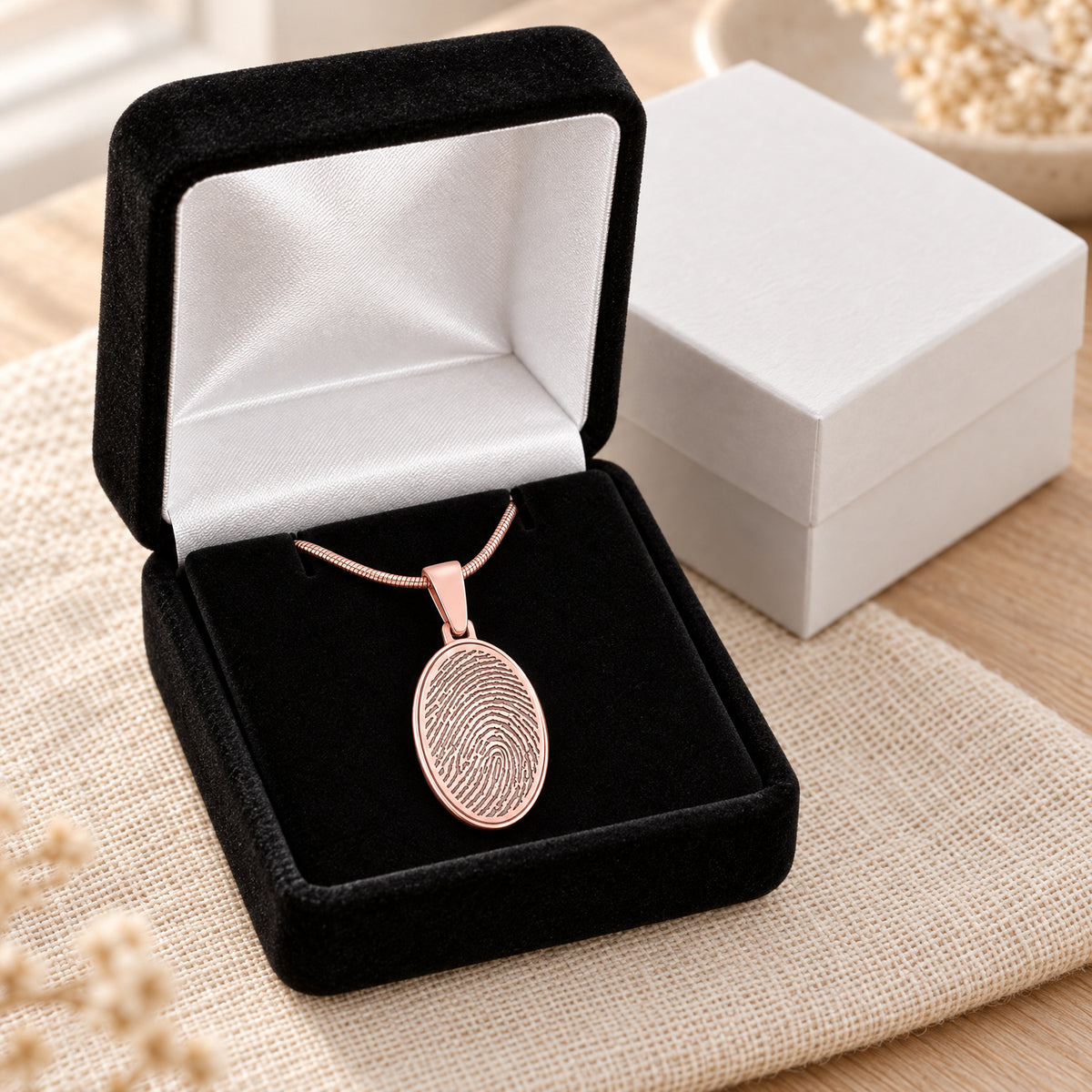 Rose Gold Plated Signature Oval Fingerprint Necklace — gift box
