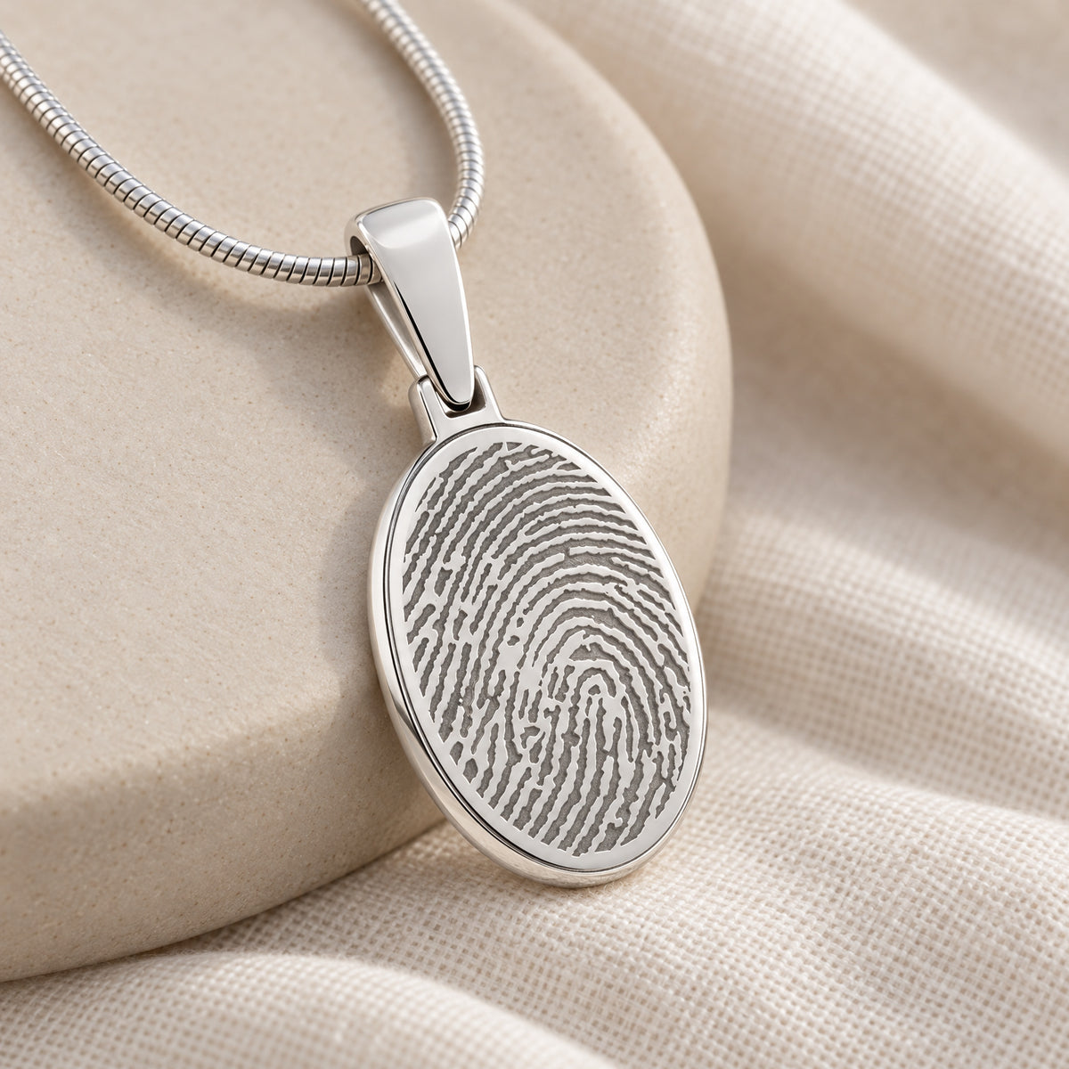 Sterling Silver Signature Oval Fingerprint Necklace — alternate view