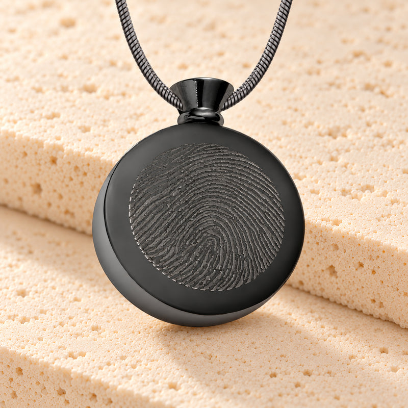 Black Plated over Stainless Circle of Life Fingerprint Necklace