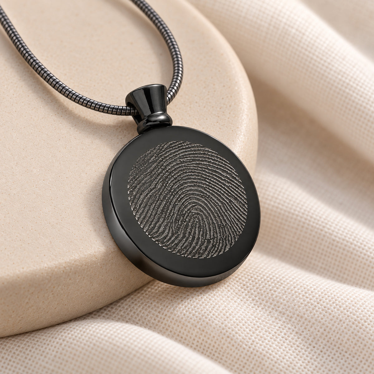 Black Plated over Stainless Circle of Life Fingerprint Necklace — alternate view