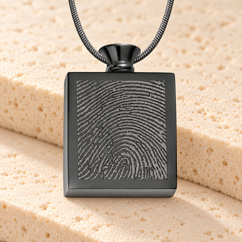 Black Plated over Stainless Glorious Moments Fingerprint Necklace