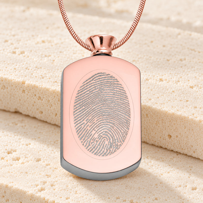 Rose Gold Plated Stainless Pleasant Rectangle Fingerprint Necklace