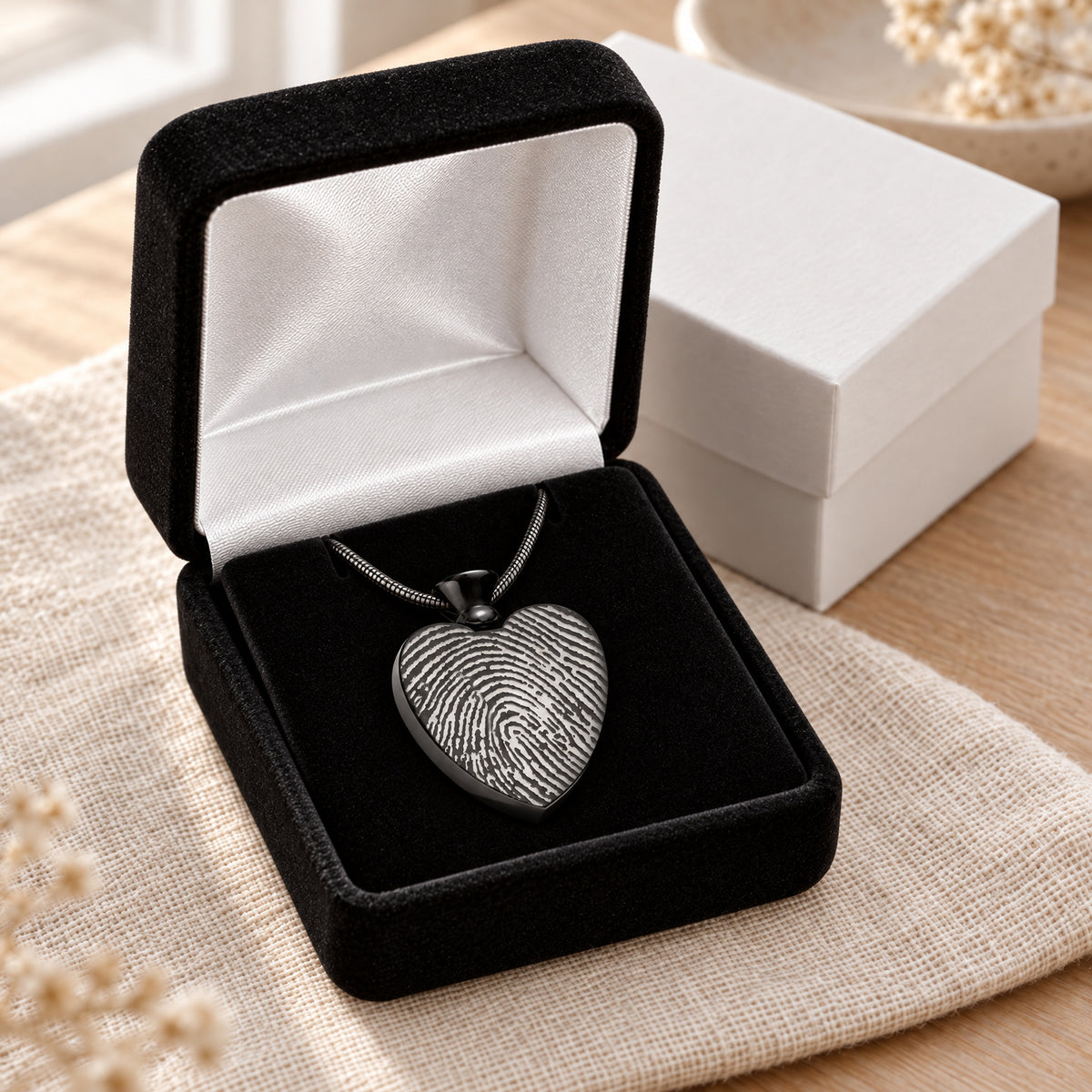 Black Plated over Stainless Everlasting Journey Fingerprint Necklace — gift box