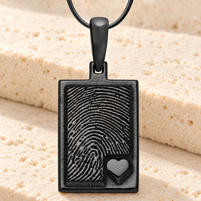 Black Plated Sterling Raised Fingerprint Rectangle Necklace