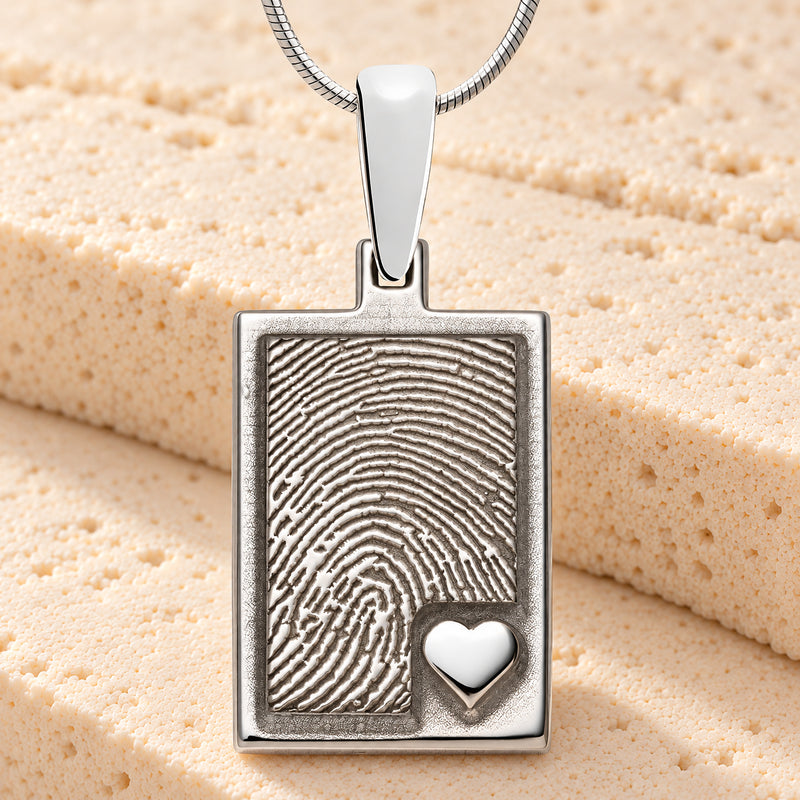Sterling Raised Fingerprint Rectangle Necklace