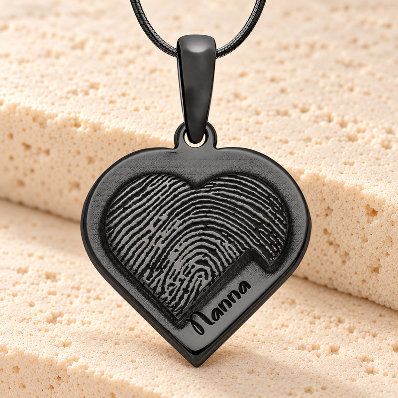 Raised Black Plated Sterling Heart Fingerprint Necklace