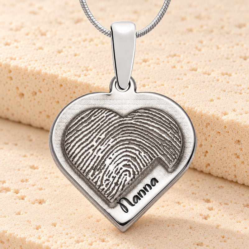 Raised Sterling Heart Fingerprint Necklace