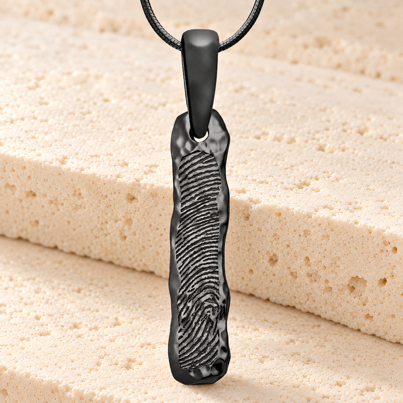 Black Plated Sterling Silver Textured Bar Fingerprint Necklace