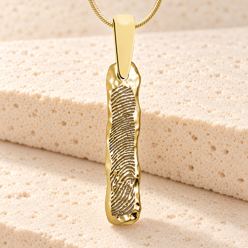 Gold Plated Sterling Silver Textured Bar Fingerprint Necklace