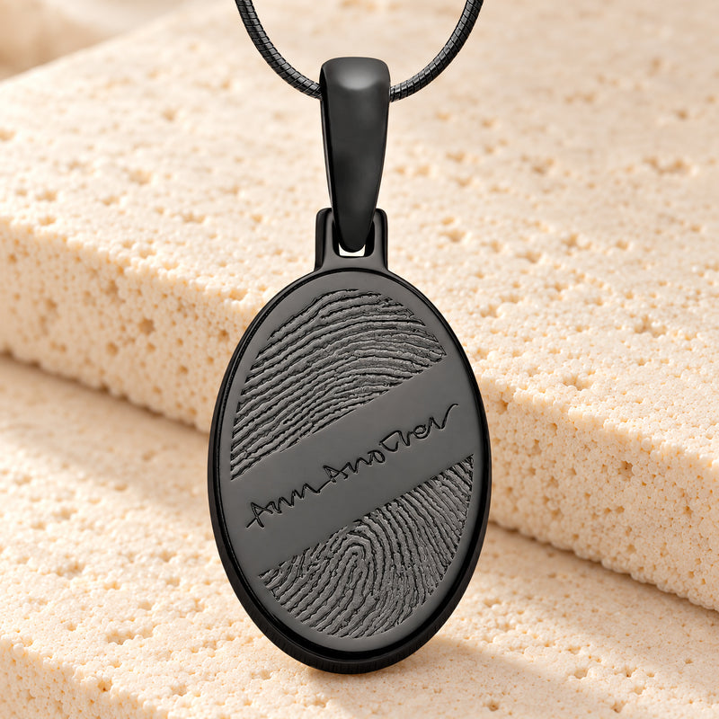 Black Plated Sterling Oval with Signature Fingerprint Necklace
