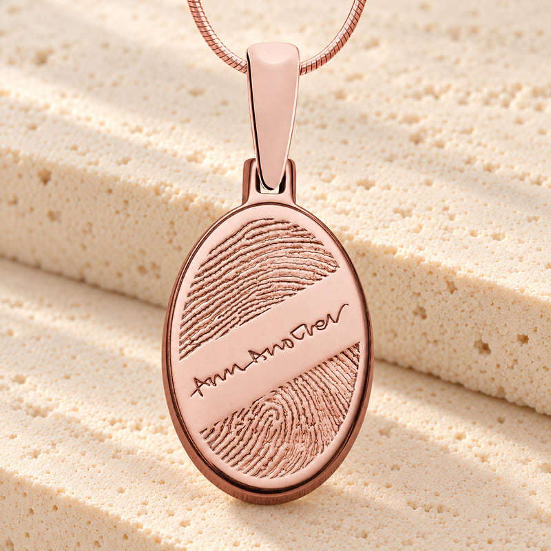 Rose Gold Plated Sterling Oval with Signature Fingerprint Necklace