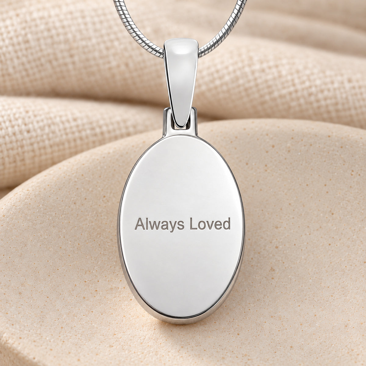 Sterling Oval with Signature Fingerprint Necklace — rear engraving