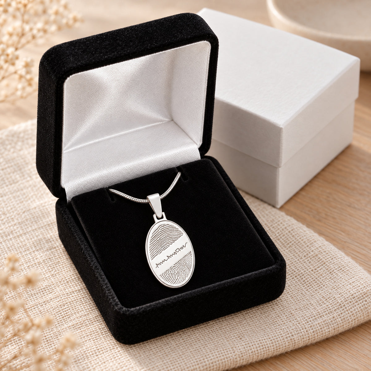 Sterling Oval with Signature Fingerprint Necklace — gift box
