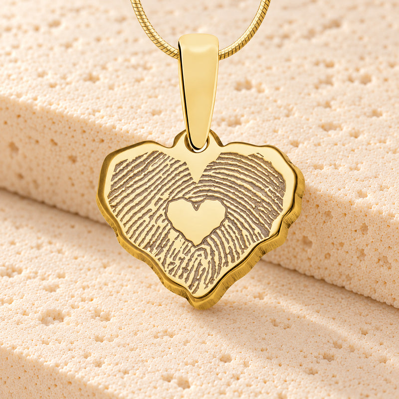 Gold Plated Petite Cut Sterling Heart Fingerprint Necklace with Signature on Back