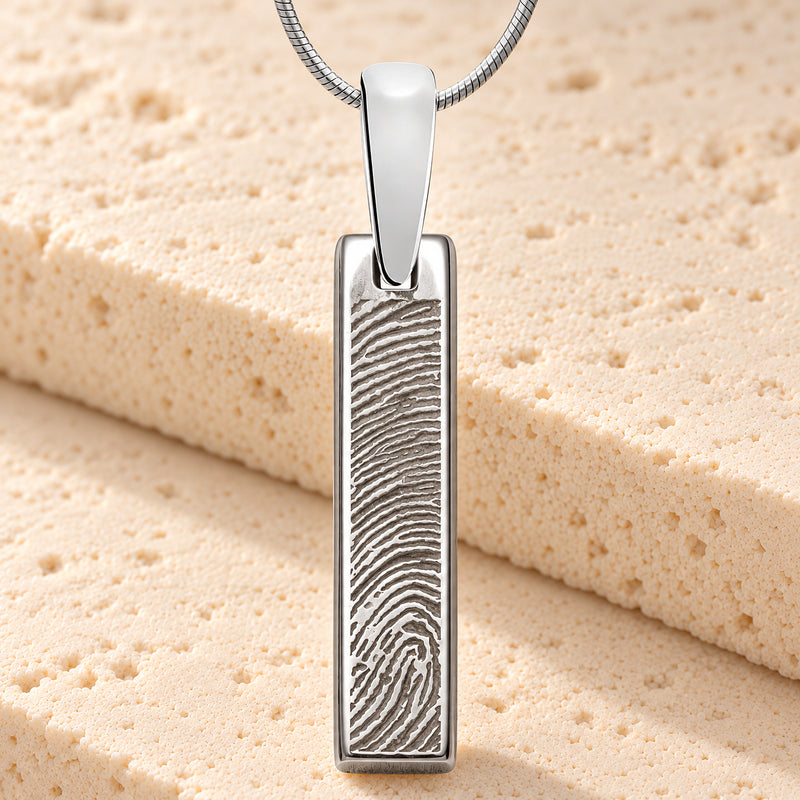 Sterling Fingerprint Tiny Bar Necklace with Signature on Back