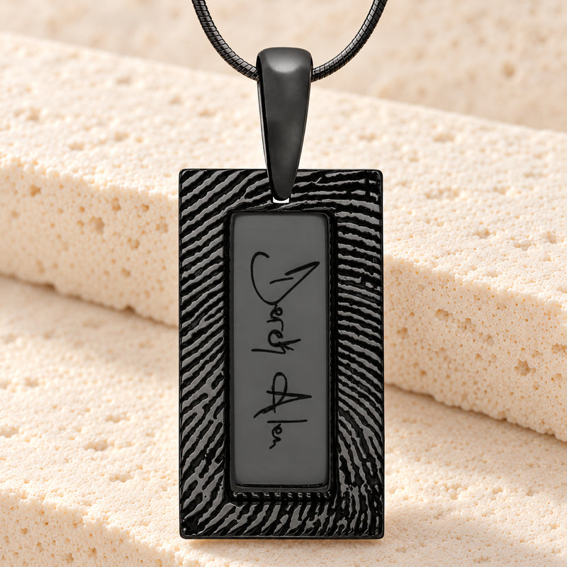 Black Plated Sterling Signature Rectangle Fingerprint Necklace