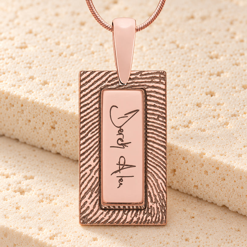 Rose Gold Plated Sterling Signature Rectangle Fingerprint Necklace
