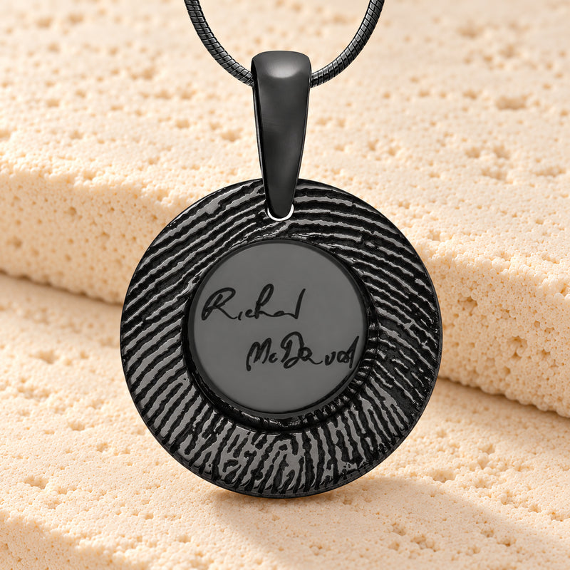 Black Plated Signature Round Sterling Silver Fingerprint Necklace