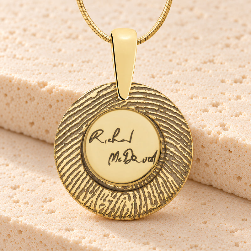 Gold Plated Signature Round Sterling Silver Fingerprint Necklace