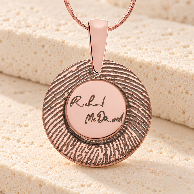 Rose Gold Plated Signature Round Sterling Silver Fingerprint Necklace