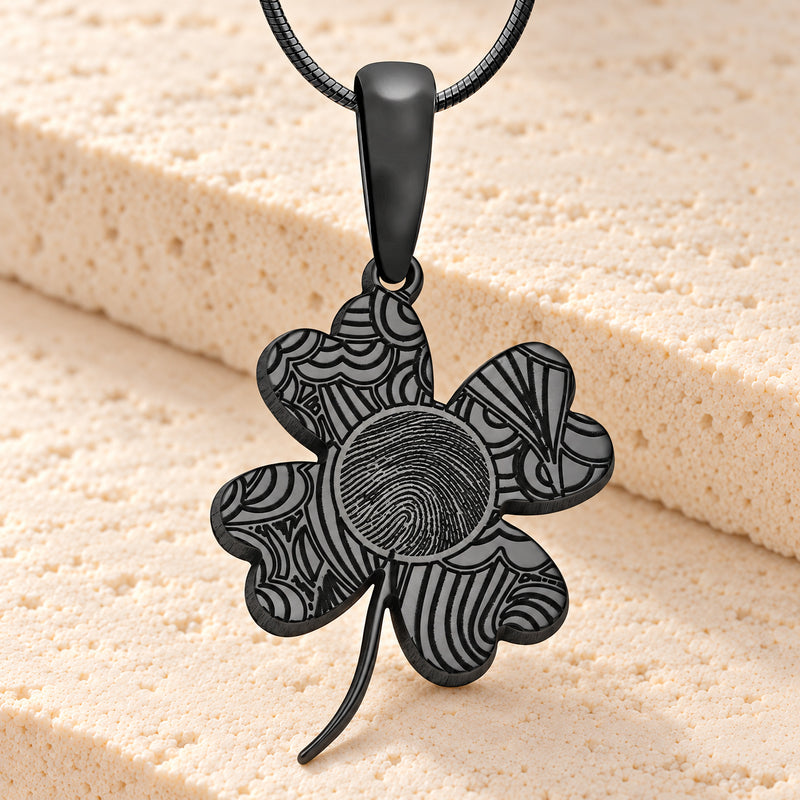 Black Plated Sterling Lucky Clover Fingerprint Necklace