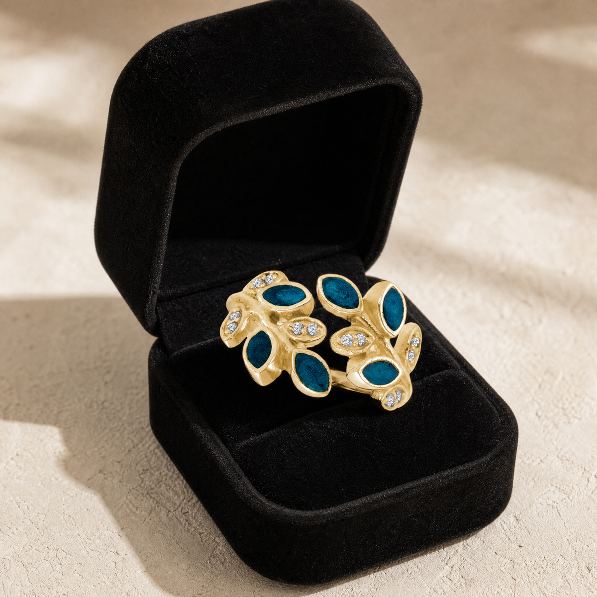 Solid 14K Gold Women's Chatelain Ash Ring with Aqua